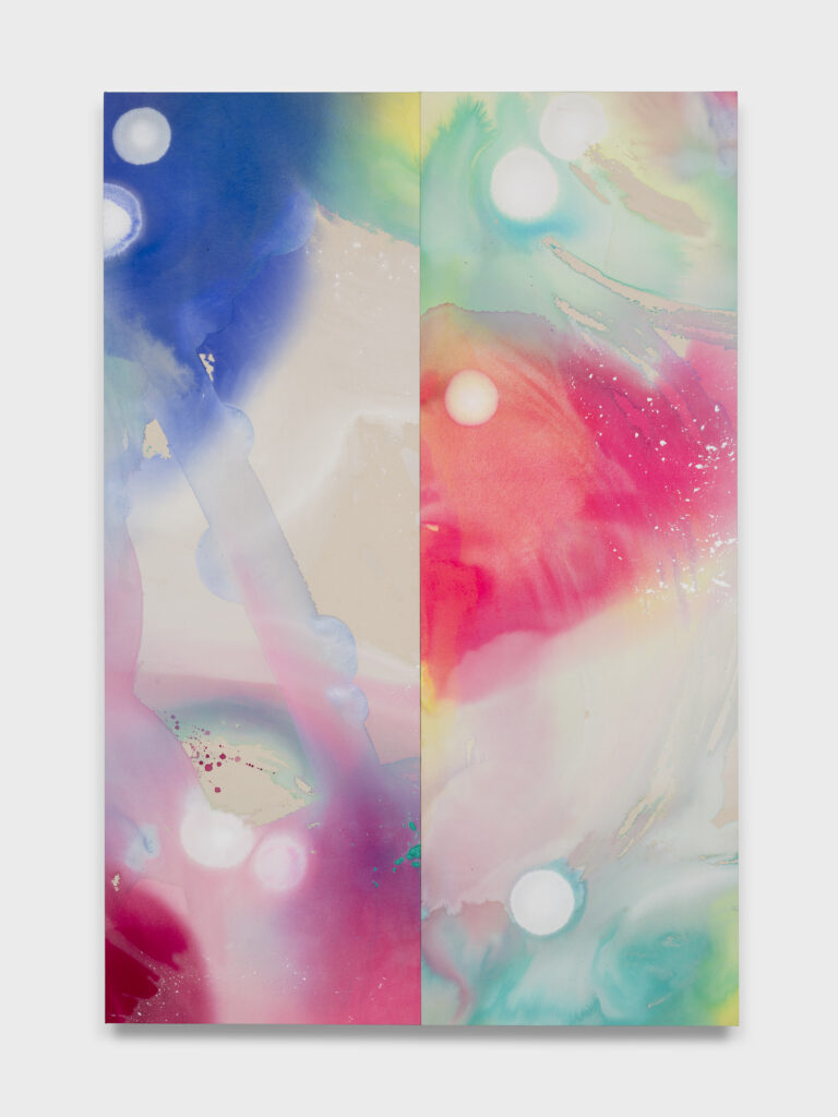 This image depicts an artwork by Kim DeJesus titled "Dissolution I." This artwork was created in 2025 and measures 80" x 54" [HxW] (203.2 x 137.16 cm). Its medium is Acrylic and mixed-media on canvas.