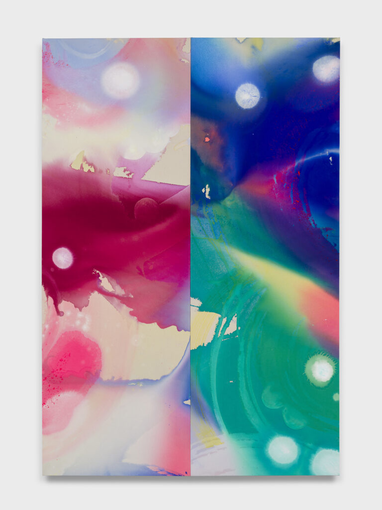This image depicts an artwork by Kim DeJesus titled "Dissolution II." This artwork was created in 2025 and measures 80" x 54" [HxW] (203.2 x 137.16 cm). Its medium is Acrylic and mixed-media on canvas.