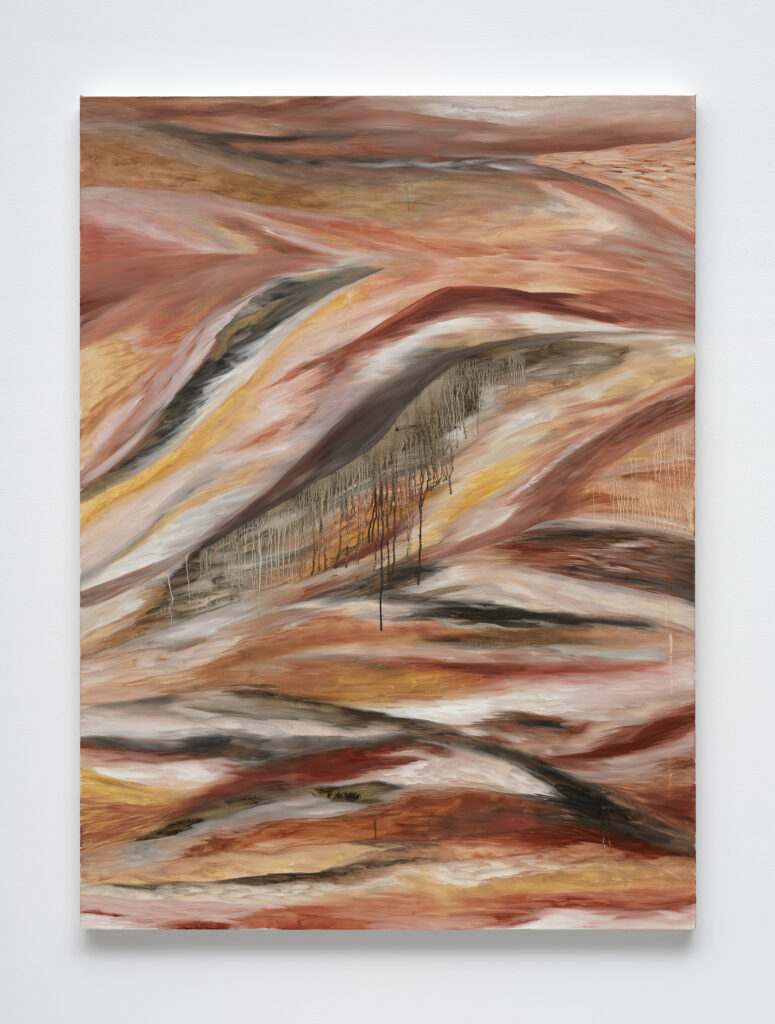 This image depicts an artwork by Muna Malik titled "Fracture." This artwork was created in 2025 and measures 50" x 37" [HxW] (127 x 93.98 cm). Its medium is Oil on canvas.