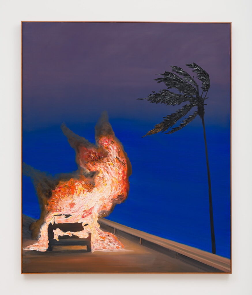 This image depicts an artwork by Alec Egan titled "Guardrail." This artwork was created in 2025 and measures 72" x 60" [HxW] (182.88 x 152.4 cm). Its medium is Oil on canvas.