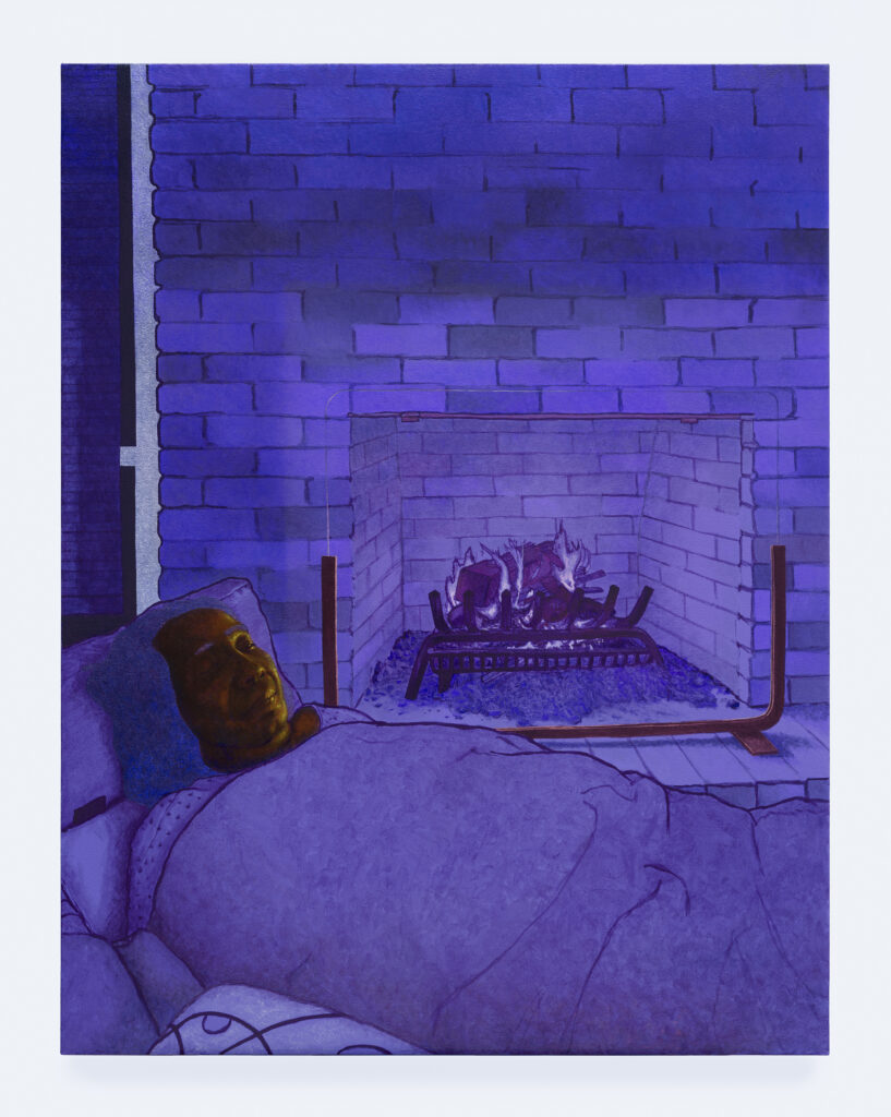 This image depicts an artwork by Arcmanoro Niles titled "You’re The Only Reason I’m Alive Today (I Gave You My All)." This artwork was created in 2025 and measures 56" x 43 ¹⁄₂" x 1 ¹⁄₄" [HxWxD] (142.24 x 110.49 x 3.18 cm). Its medium is Oil and acrylic on canvas.