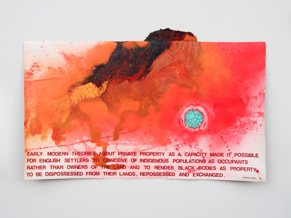 This image depicts an artwork by Rodney McMillian titled "Some Theories about Private Property." This artwork was created in 2025 and measures 32 ¹⁄₂" x 51 ¹⁄₂" [HxW] (82.55 x 130.81 cm). Its medium is Acrylic, latex and vinyl on paper.