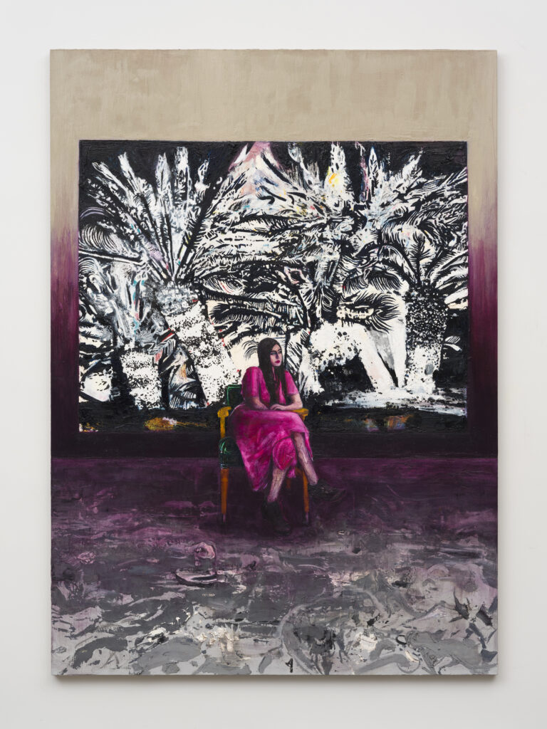 This image depicts an artwork by Raffi Kalenderian titled "Ariana." This artwork was created in 2026 and measures 98" x 70" x 1 ¹⁄₂" [HxWxD] (248.92 x 177.8 x 3.81 cm). Its medium is Oil on canvas.