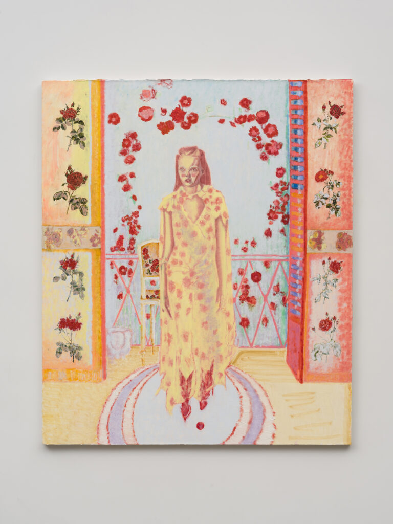 This image depicts an artwork by Shanna Waddell titled "She is a Rose of Sharon." This artwork was created in 2025 and measures 67" x 57" [HxW] (170.18 x 144.78 cm). Its medium is Oil on canvas.