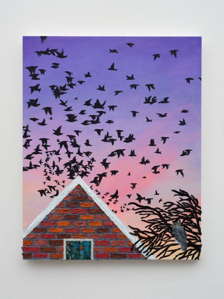 This image depicts an artwork by Alec Egan titled "Birds at Dusk." This artwork was created in 2026 and measures 30" x 24" [HxW] (76.2 x 60.96 cm). Its medium is Oil on canvas.