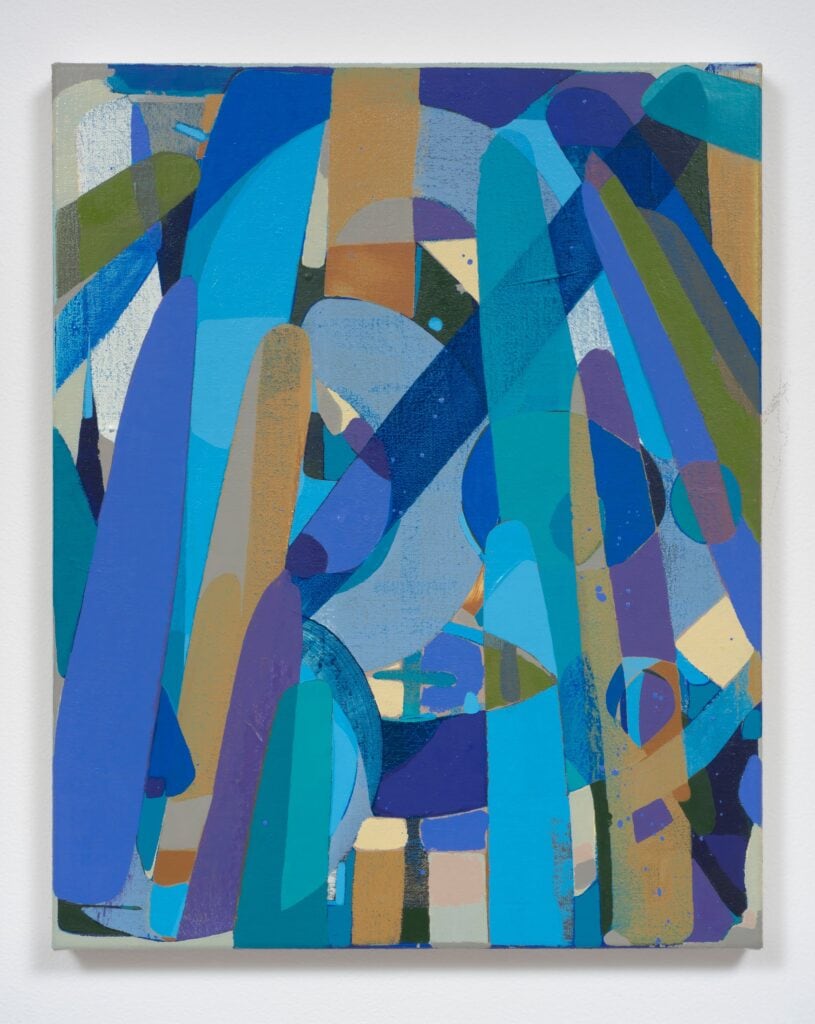 This image depicts an artwork by Brad Eberhard titled "Raincoat." This artwork was created in 2015 and measures 20" H x 16" W x 1" D (50.8 cm H x 40.64 cm W x 2.54 cm D). Its medium is Oil on linen.