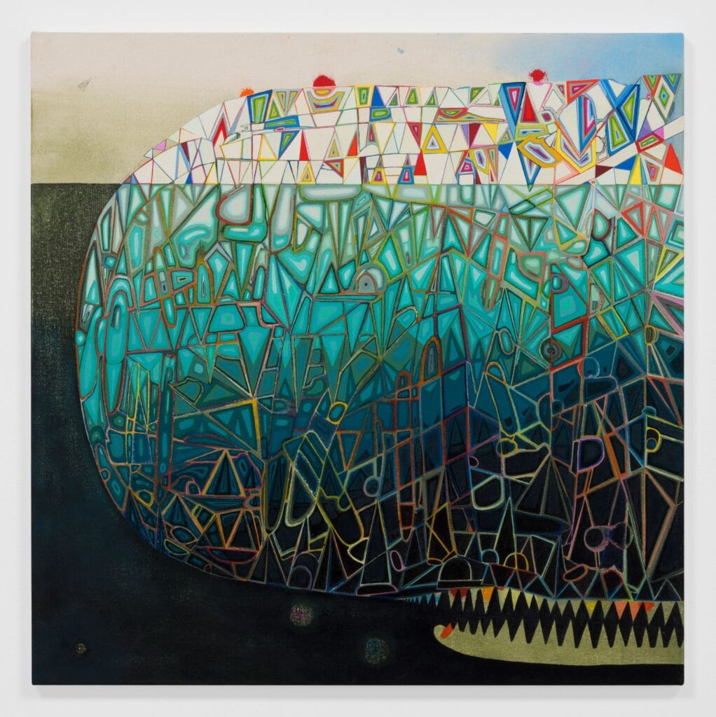 This image depicts an artwork by Brad Eberhard titled "Loss of Color at Depth." This artwork was created in 2018 and measures 36" x 36" [HxW] (91.44 x 91.44 cm). Its medium is Oil on canvas over panel.