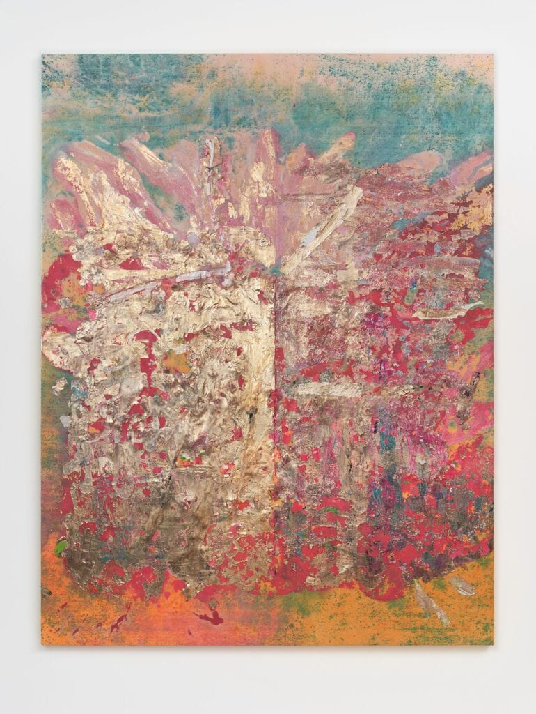 This image depicts an artwork by Edgar Arceneaux titled "Togetherness." This artwork was created in 2026 and measures 73" x 56" x 1 ³⁄₄" [HxWxD] (185.42 x 142.24 x 4.45 cm). Its medium is Silver nitrate, acrylic paint on canvas.
