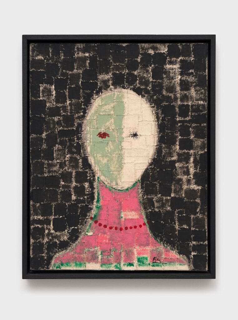 This image depicts an artwork by Roberto Diago titled "Untitled." This artwork was created in 2025 and measures 19 ³⁄₈" x 15 ¹⁄₄" x 2" [HxWxD] (49.22 x 38.73 x 5.08 cm) framed. Its medium is Mixed media on canvas.