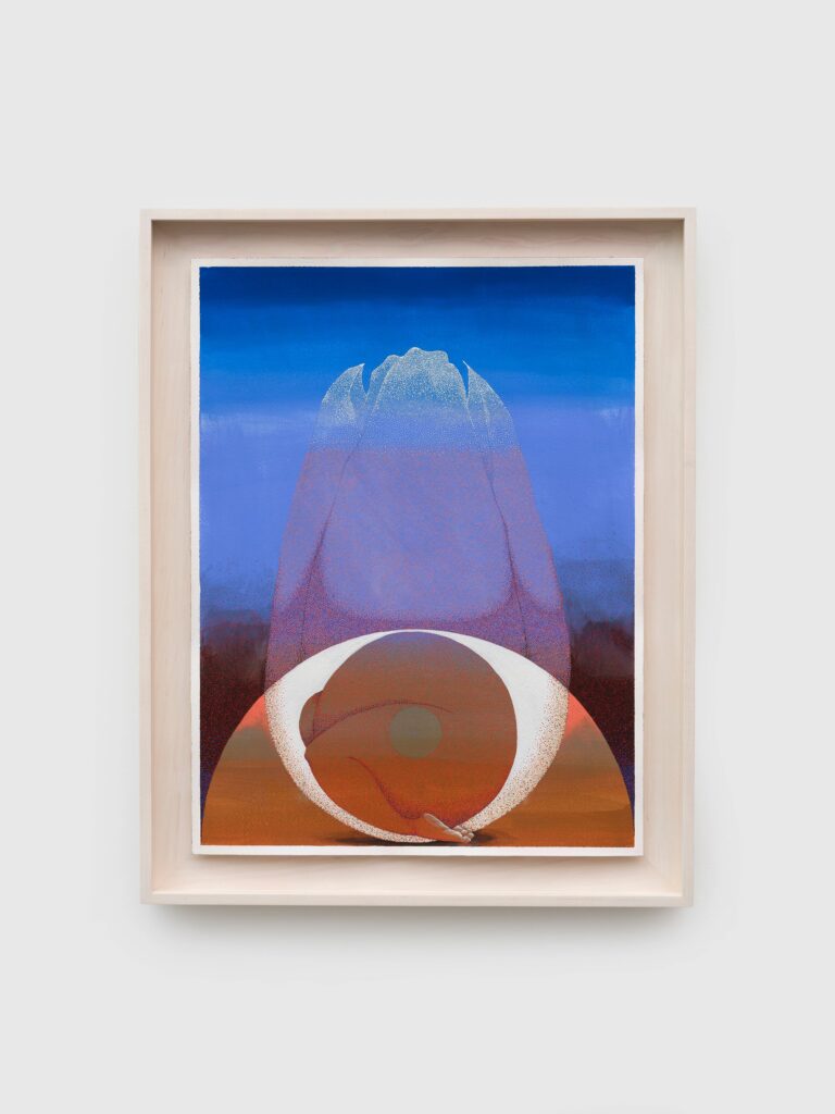 This image depicts an artwork by Brittney Leeanne Williams titled "Eye Ascends the Mountain 2." This artwork was created in 2026 and measures 16" x 12" [HxW] (40.64 x 30.48 cm) 18 ³⁄₄" x 14 ⁷⁄₈" x 1 ³⁄₄" [HxWxD] (47.62 x 37.78 x 4.44 cm) framed. Its medium is Gouache, acrylic, watercolor on paper.